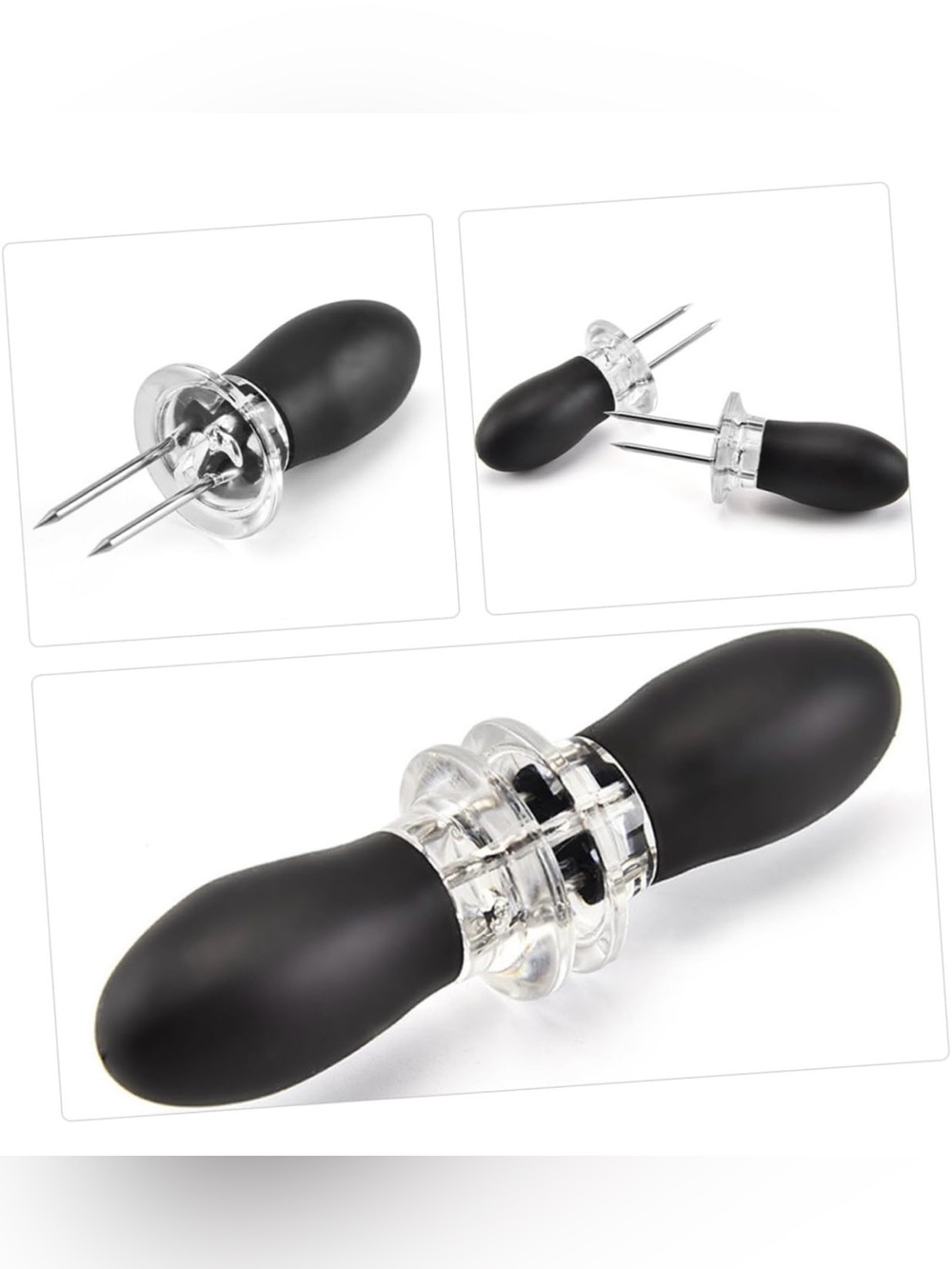 New Interlocking Corn Cob Holders - 4 pairs - Stainless Steel and Black Grip